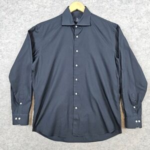 Canaletto Men's Black Dress Shirt Size L 16-32/33‎ 100% Cotton Preppy Goth FLAWS